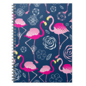 Roze Flamingo's: Grafisch Donker Patroon Notitieboek (Voorkant)