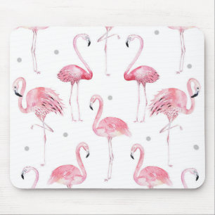 Roze Flamingos Gray Polka Dots Chic Waterverf Muismat
