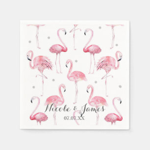 Roze Flamingo's Grijze Polka Dots Chic Patroon Par Servetten