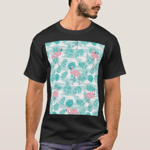 Roze flamingo's, groene palmbladeren, tropisch. t-shirt