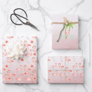 Roze flamingos Hibiscus Floral Inpakpapier Vel