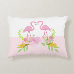 Roze flamingo's houden van vogels tropische bloeme accent kussen