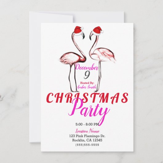 Roze flamingo's in kerstfeest met kerstmutsen kaart (Voorkant)