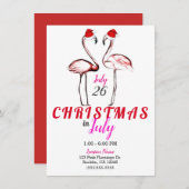 Roze Flamingo's in Kerstmannenhoeden Kerstmis in J Kaart (Voorkant / Achterkant)