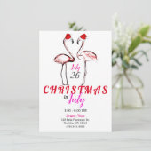 Roze Flamingo's in Kerstmannenhoeden Kerstmis in J Kaart (Staand voorkant)