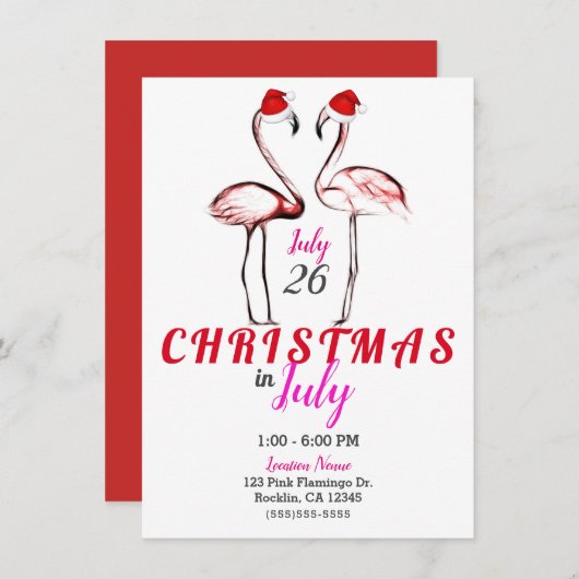 Roze flamingo's in kerstmis in juli kaart (Voorkant / Achterkant)