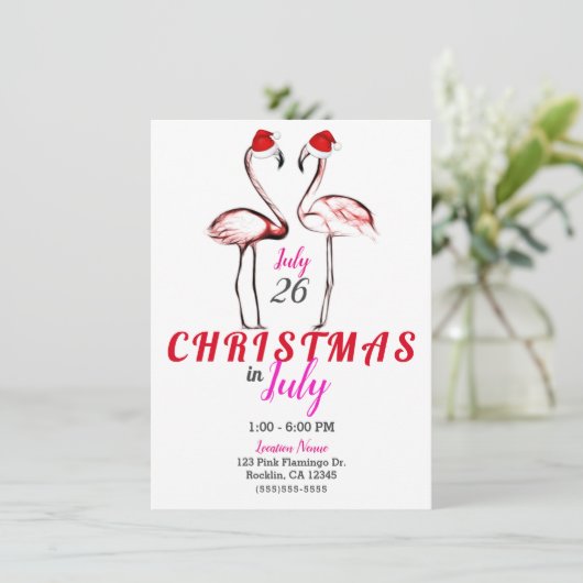Roze flamingo's in kerstmis in juli kaart (Staand voorkant)