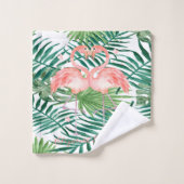 Roze flamingos in liefde, hart, palmbladeren bad handdoek (Wasdoekje)
