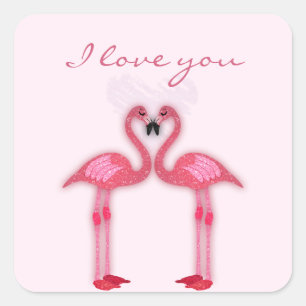 roze flamingos in liefdespapierwinkel vierkante sticker