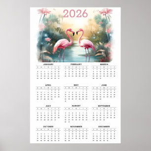 Roze Flamingo's in Paradijs: 2026 Wandkalender Poster