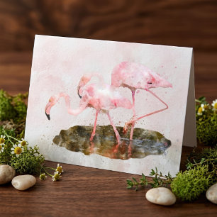 Roze Flamingo's Kameraden in Aquarel Kunst Bedankkaart