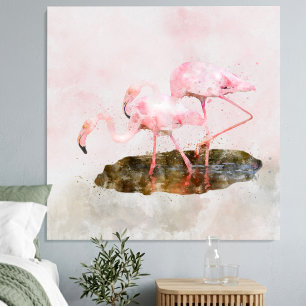 Roze Flamingo's Kameraden in Aquarel Kunst Canvas Afdruk