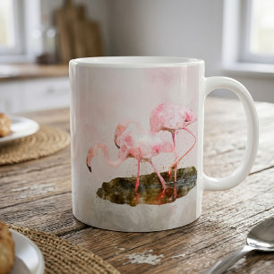 Roze Flamingo's Kameraden in Aquarel Kunst Koffiemok
