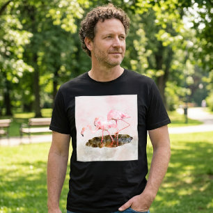 Roze Flamingo's Kameraden in Aquarel Kunst T-shirt
