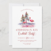 Roze flamingo's Kerstmis in juli Cocktail Party Kaart (Voorkant)