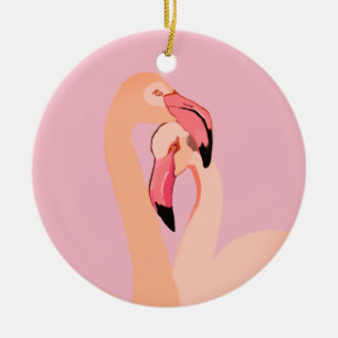 Roze Flamingo's Love Circle Ornament, Flamingo Keramisch Ornament