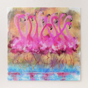 Roze flamingos Love Dance - Original Art Painting Legpuzzel