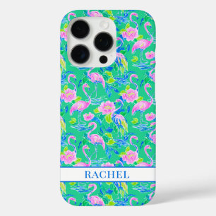 Roze Flamingo's met Monogram iPhone 16 Pro Hoesje