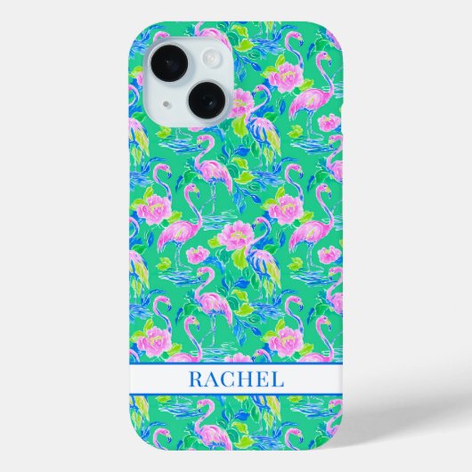 Roze Flamingo's met Monogram Case-Mate iPhone Case (Achterkant)