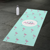 Roze flamingo's mint groen monogram naam yogamat