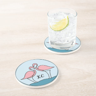Roze flamingo's monogram kunst, of foto zandsteen onderzetter
