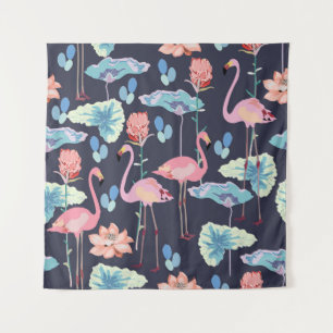 Roze flamingos omgeven door lotusbloemen en pro wandkleed