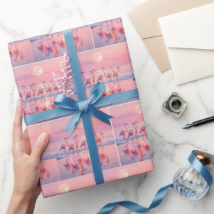 Roze flamingo's op een roze strand cadeaupapier