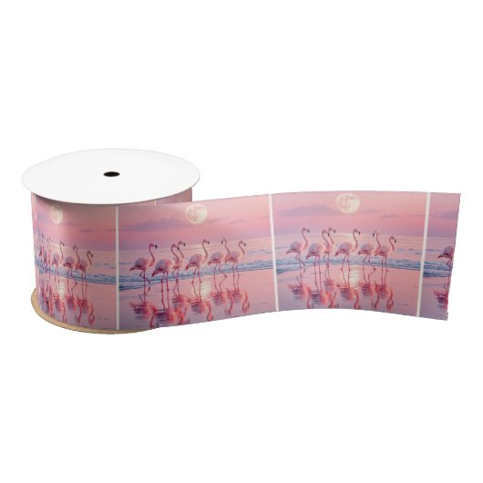 Roze flamingo's op een roze strand lint (Spoel)