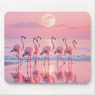 Roze flamingo's op een roze strand muismat