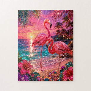 Roze Flamingo's op Glamour Juweel Getinte Tropisch Legpuzzel