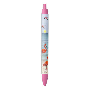 Roze Flamingo's op het Strand Blauwe Inkt Pen