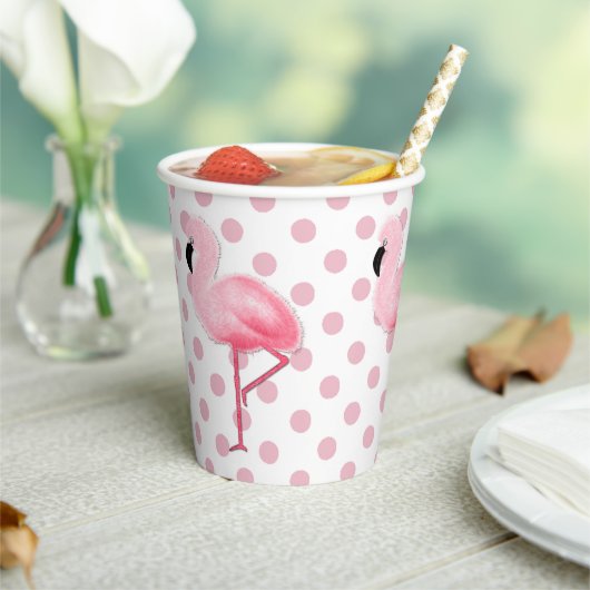 Roze Flamingo's op Polka Dots Papieren Bekers (Insitu)