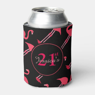 Roze flamingos op zwarte 21ste verjaardag, aangepa blikjeskoeler