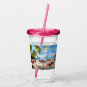 Roze Flamingo's Palm Trees Ocean Beach Acryl Drinkbeker (Achterkant)