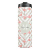 Roze flamingos Patroon met Uw Monogram Thermosbeker (Voorkant)
