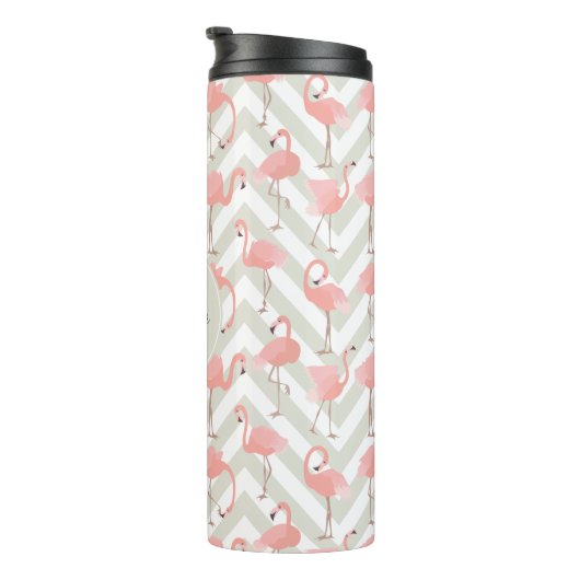 Roze flamingos Patroon met Uw Monogram Thermosbeker (Geroteerd rechts)