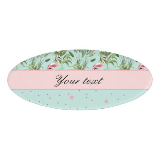 Roze Flamingos Polka Dots Naambadge