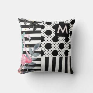 Roze Flamingo's Polka Dots Zwart & Wit Plezier Kussen