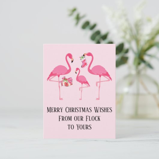 Roze Flamingo's Prettig Kerstfeest Feestdagenkaart (Staand voorkant)