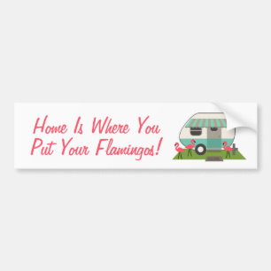 Roze flamingos & Retro Camper Bumpersticker