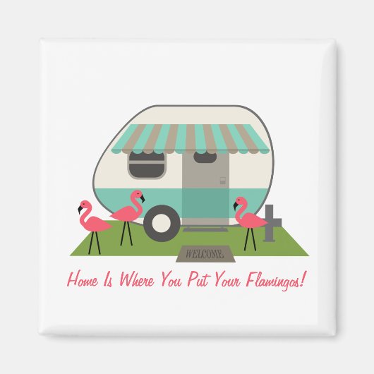 Roze Flamingo's & Retro Camper Magneet (Voorkant)