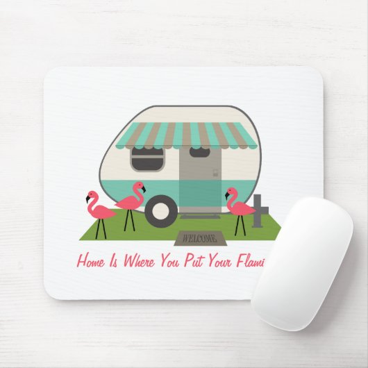 Roze flamingos & Retro Camper Mousepad Muismat (Met muis)