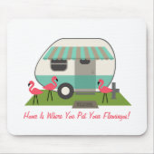 Roze flamingos & Retro Camper Mousepad Muismat (Voorkant)