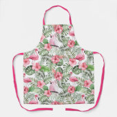 Roze Flamingo's Roze Tropische Vogels Groen Schort (Voorkant)