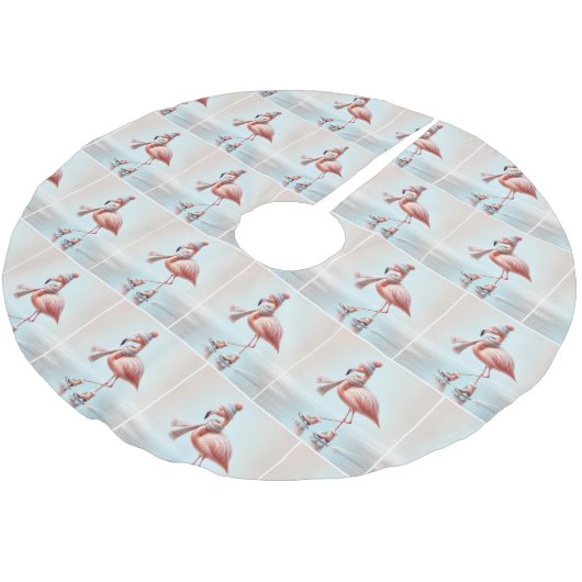 Roze Flamingo's schaatsen Kerstboom Rok (Gekanteld)