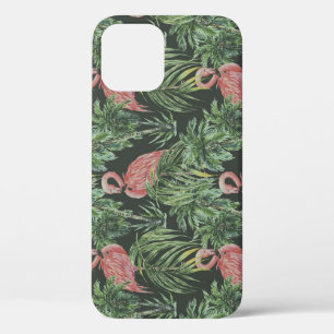Roze flamingo's, tropisch  patroon. iPhone 12 hoesje