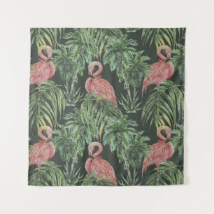 Roze flamingo's, tropisch  patroon. wandkleed