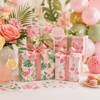 Roze Flamingo's Tropische Bladeren Inpakpapier Vel