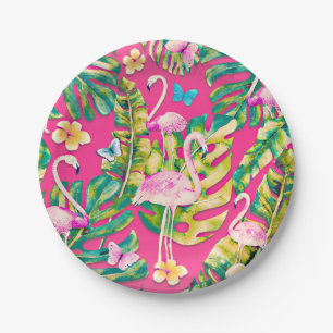 Roze Flamingo's Tropische Botanische Vlinder Tuin Papieren Bordje