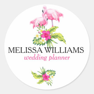 Roze flamingos & Tropische Flowers Bouquet Ronde Sticker